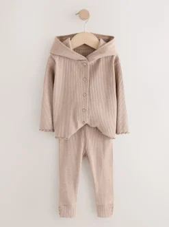 Brown Ribbed Hooded Cardigan and Leggings Set (3mths-7yrs)