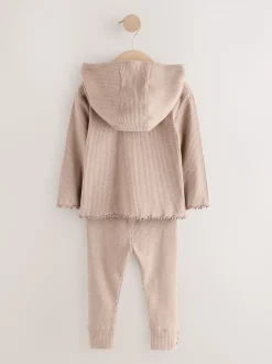 Brown Ribbed Hooded Cardigan and Leggings Set (3mths-7yrs)