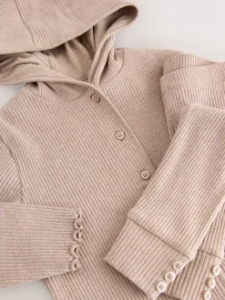 Brown Ribbed Hooded Cardigan and Leggings Set (3mths-7yrs)