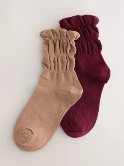 Burgundy Red and Tan Brown Slouchy Ankle Socks 2 Pack