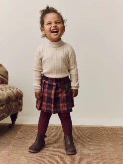 Burgundy Red Check Skort and Tights Set (3mths-7yrs)