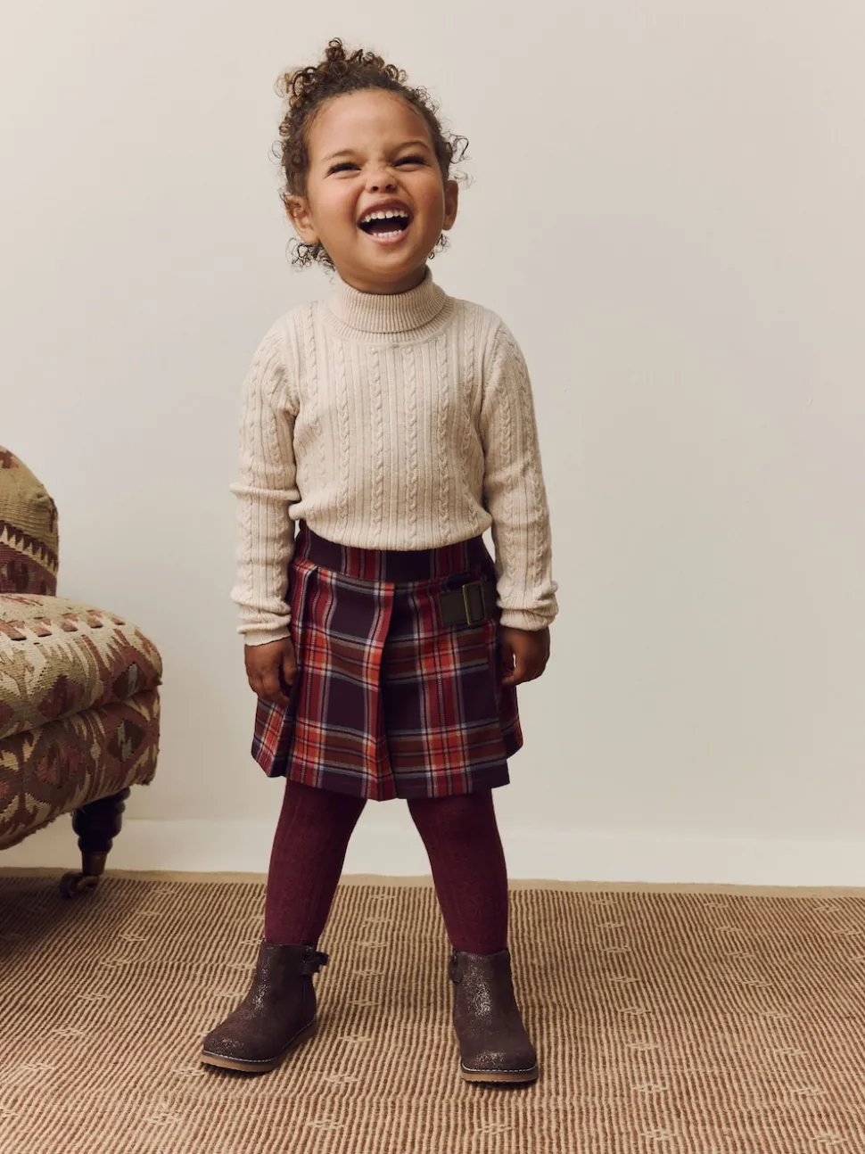 Burgundy Red Check Skort and Tights Set (3mths-7yrs)