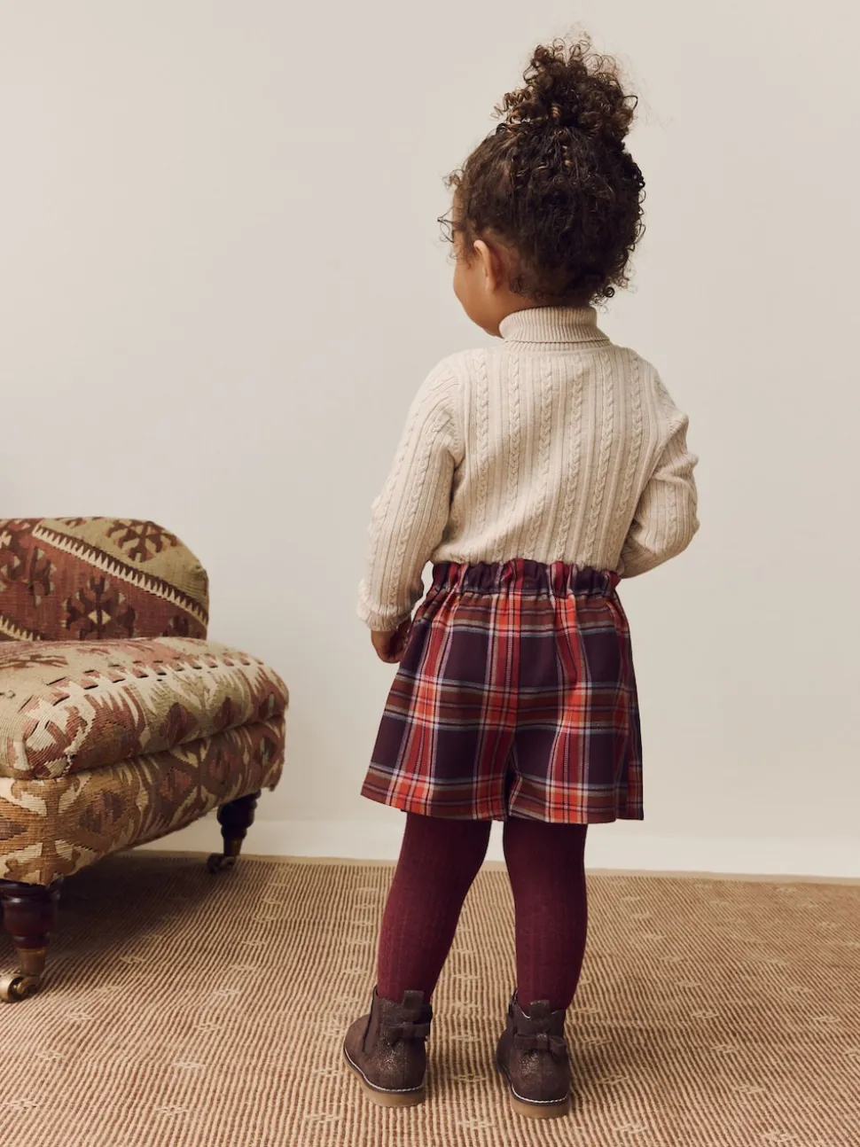 Burgundy Red Check Skort and Tights Set (3mths-7yrs)