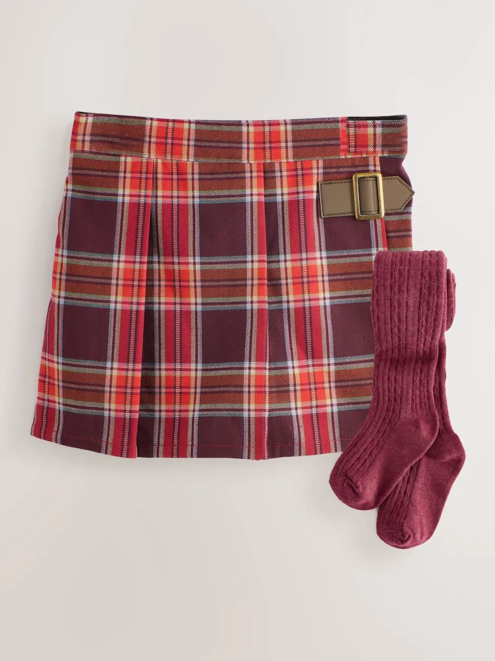 Burgundy Red Check Skort and Tights Set (3mths-7yrs)