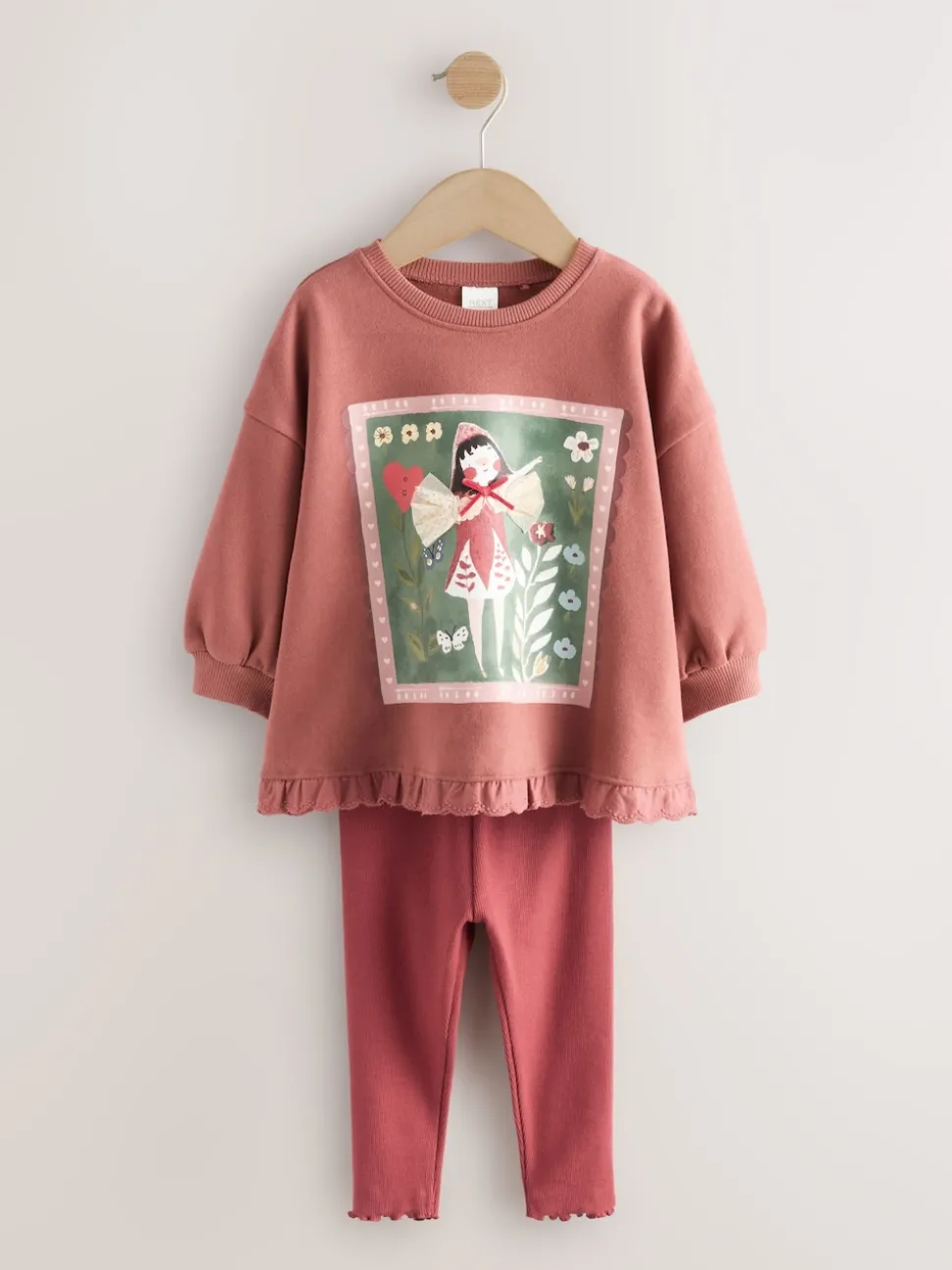 Burgundy Red Fairy Frill Hem Sweatshirt & Leggings Set (3mths-7yrs)