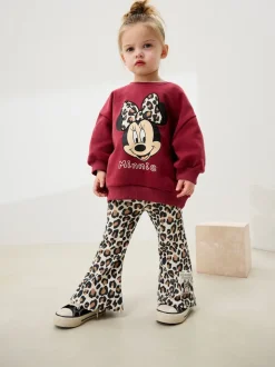 Burgundy Red Leopard Minnie Mouse Sweatshirt and Flare Leggings Set (3mths-7yrs)