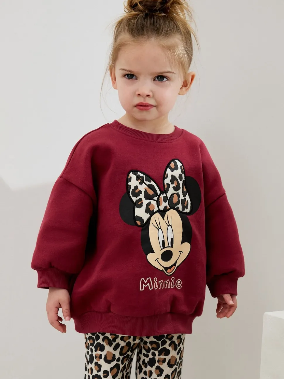 Burgundy Red Leopard Minnie Mouse Sweatshirt and Flare Leggings Set (3mths-7yrs)