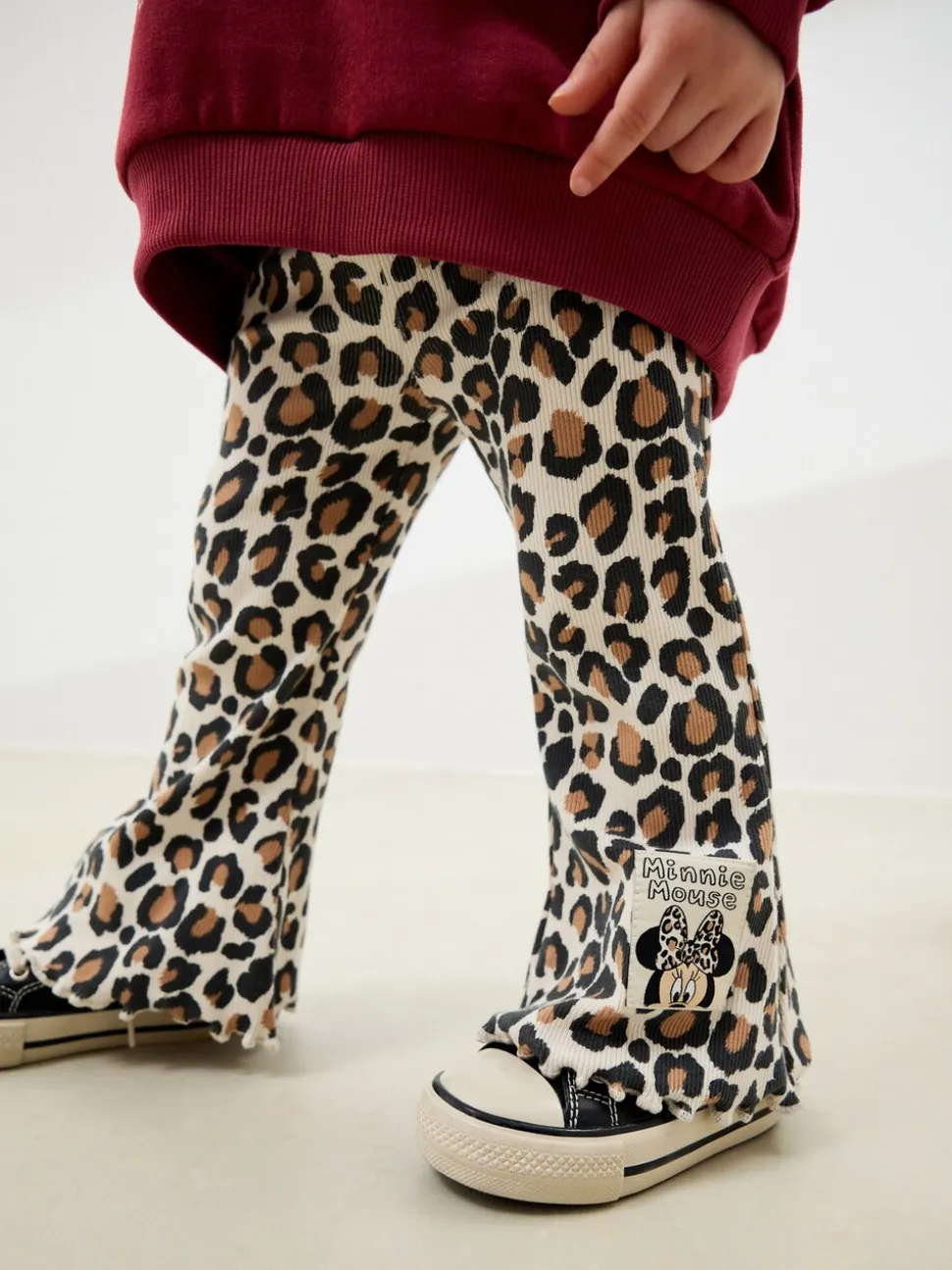 Burgundy Red Leopard Minnie Mouse Sweatshirt and Flare Leggings Set (3mths-7yrs)