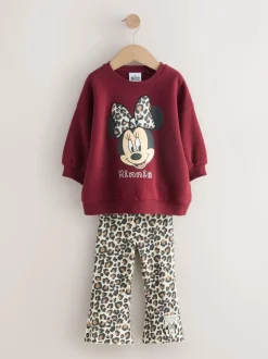 Burgundy Red Leopard Minnie Mouse Sweatshirt and Flare Leggings Set (3mths-7yrs)