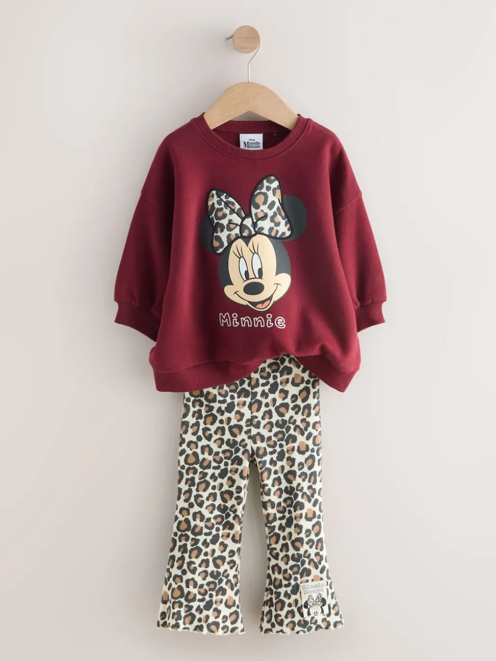 Burgundy Red Leopard Minnie Mouse Sweatshirt and Flare Leggings Set (3mths-7yrs)