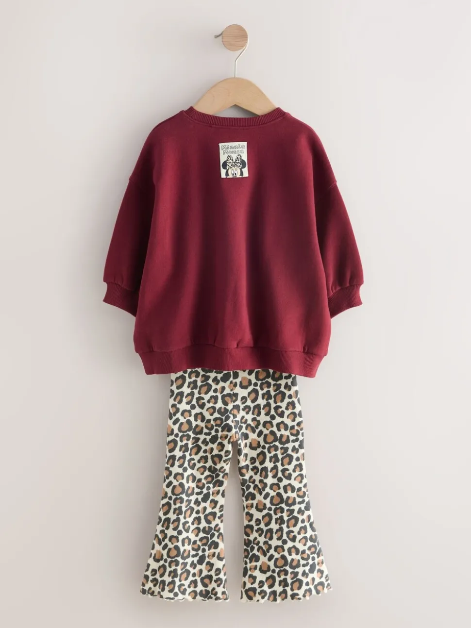 Burgundy Red Leopard Minnie Mouse Sweatshirt and Flare Leggings Set (3mths-7yrs)