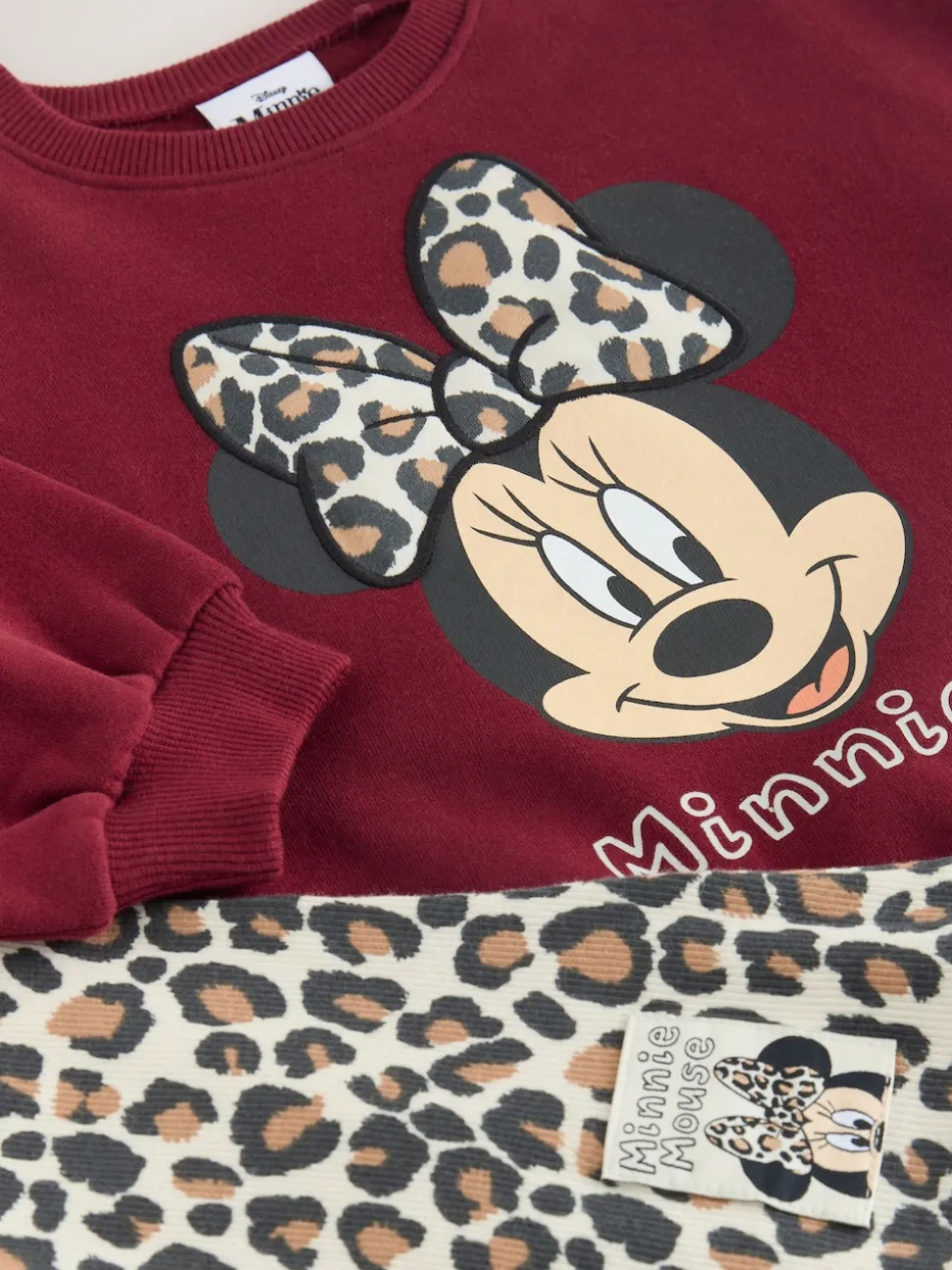 Burgundy Red Leopard Minnie Mouse Sweatshirt and Flare Leggings Set (3mths-7yrs)