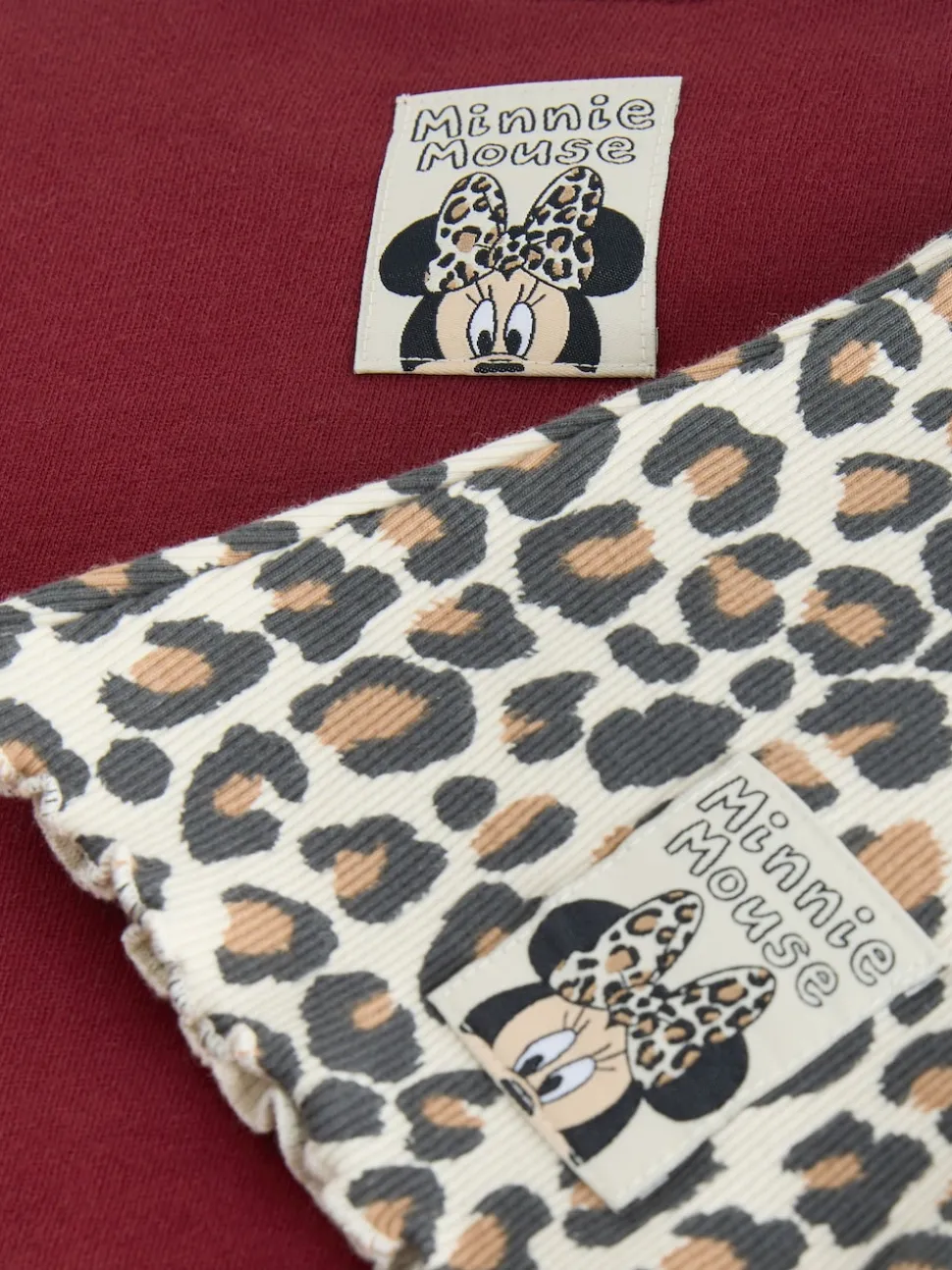 Burgundy Red Leopard Minnie Mouse Sweatshirt and Flare Leggings Set (3mths-7yrs)
