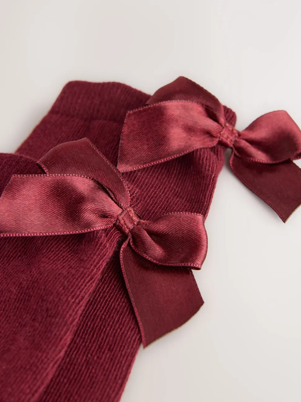 Burgundy Red 2 Pack Cotton Rich Bow Knee High Socks
