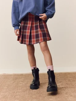 Burgundy Red Pleated Check Skirt (3-16yrs)