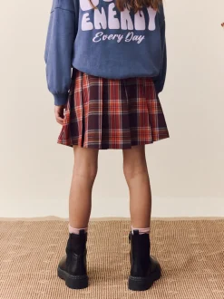Burgundy Red Pleated Check Skirt (3-16yrs)