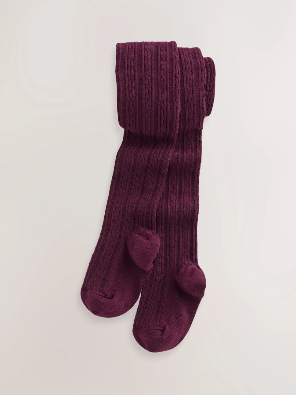 Burgundy Red Regular Length Cotton Rich Cable Tights