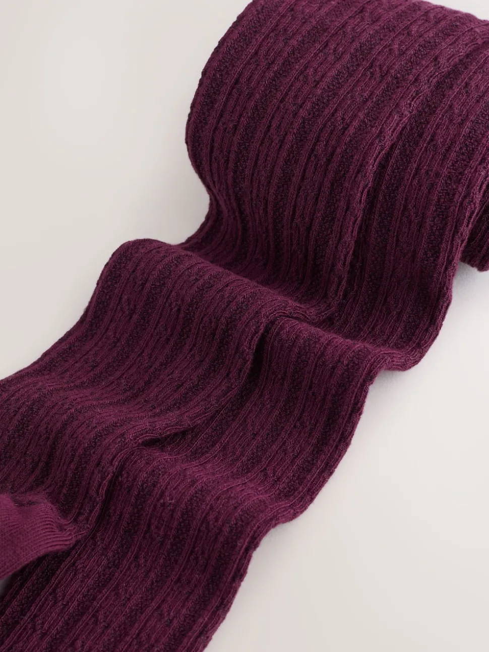 Burgundy Red Regular Length Cotton Rich Cable Tights