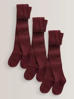 Burgundy Red Regular Length 3 Pack Cotton Rich School Tights