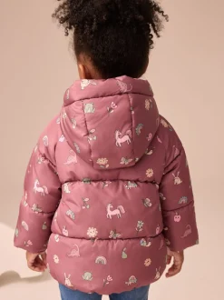 Burgundy Red Shower Resistant Faux Fur Lined Padded Coat (3mths-7yrs)