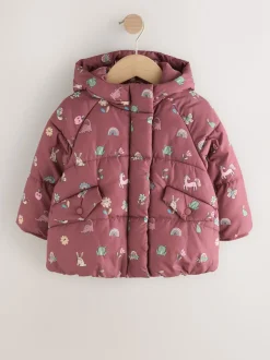 Burgundy Red Shower Resistant Faux Fur Lined Padded Coat (3mths-7yrs)