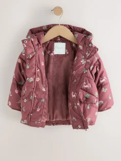 Burgundy Red Shower Resistant Faux Fur Lined Padded Coat (3mths-7yrs)