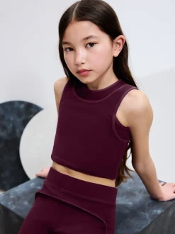 Burgundy Red Sports Crop Top (5-16yrs)