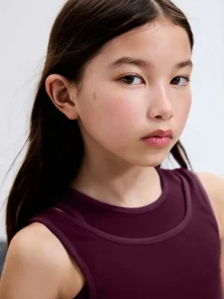 Burgundy Red Sports Crop Top (5-16yrs)