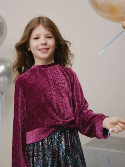 Burgundy Red Textured Velour Wrap Front Top (3-16yrs)