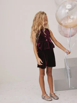 Burgundy Red Velour Waistcoat and Shorts Set (3-16yrs)