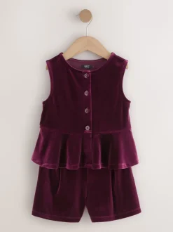 Burgundy Red Velour Waistcoat and Shorts Set (3-16yrs)