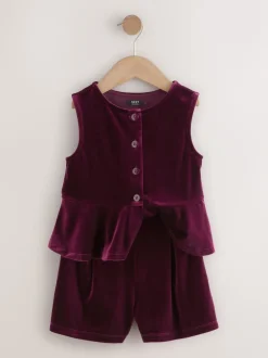 Burgundy Red Velour Waistcoat and Shorts Set (3-16yrs)