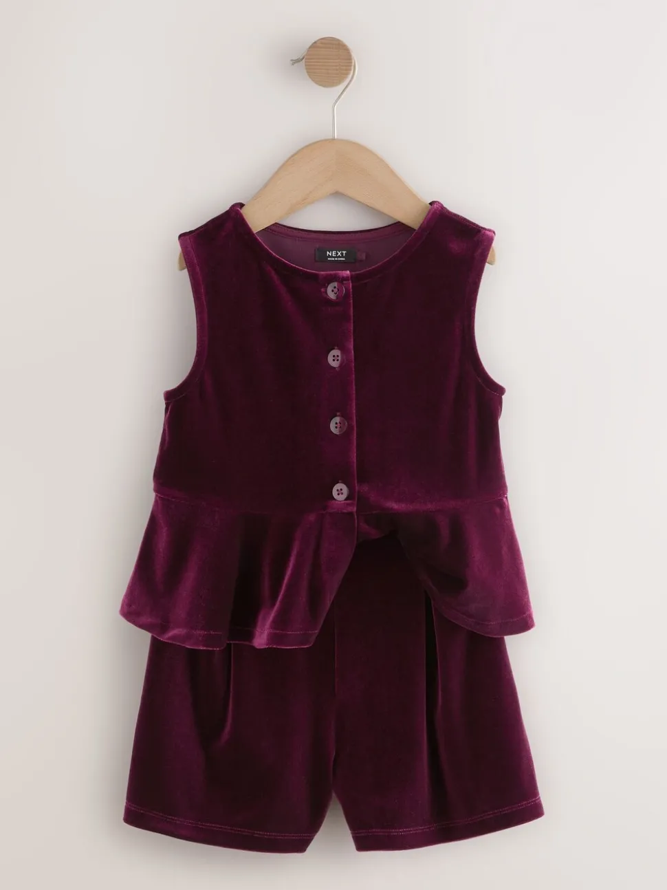 Burgundy Red Velour Waistcoat and Shorts Set (3-16yrs)