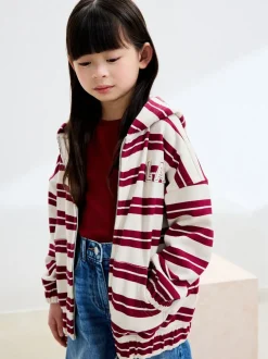 Burgundy Red/White Stripe Zip Through Hoodie (3-16yrs)