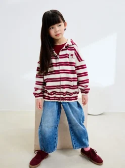 Burgundy Red/White Stripe Zip Through Hoodie (3-16yrs)