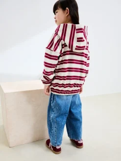Burgundy Red/White Stripe Zip Through Hoodie (3-16yrs)