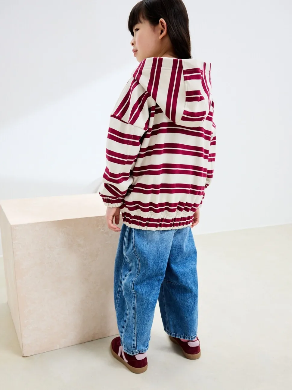Burgundy Red/White Stripe Zip Through Hoodie (3-16yrs)