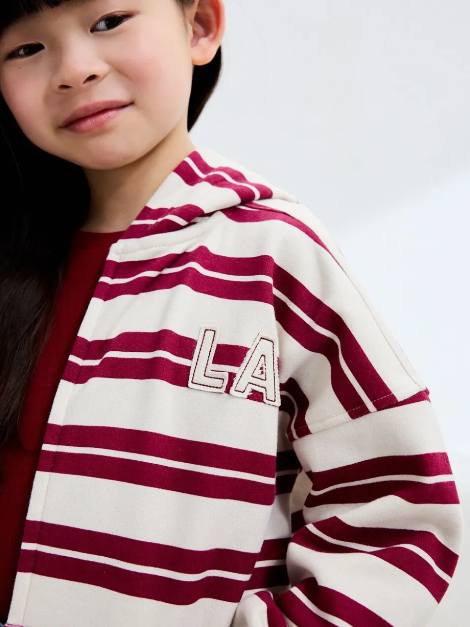 Burgundy Red/White Stripe Zip Through Hoodie (3-16yrs)