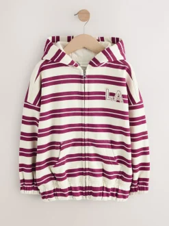 Burgundy Red/White Stripe Zip Through Hoodie (3-16yrs)
