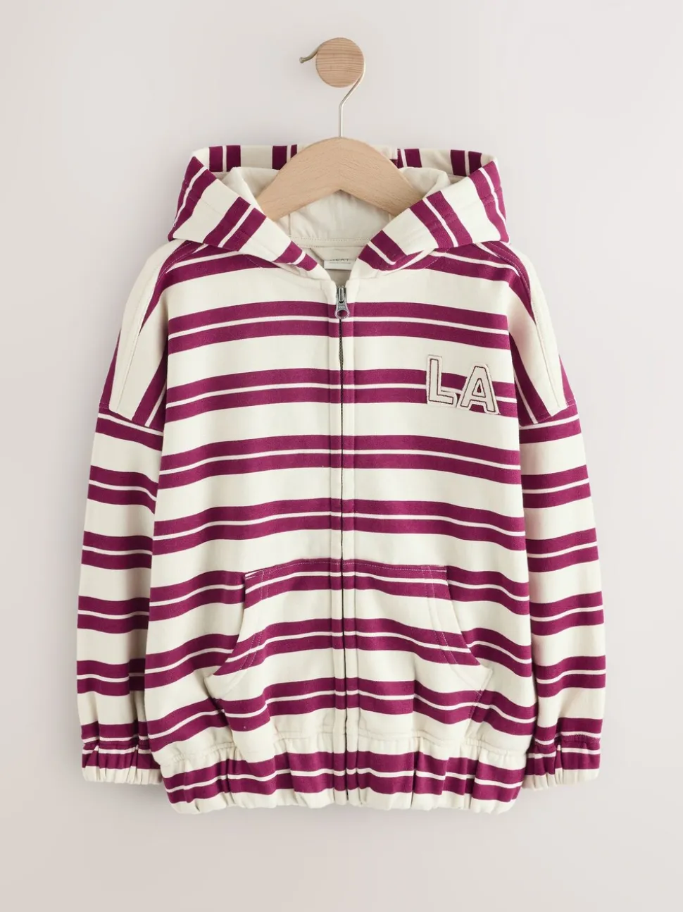 Burgundy Red/White Stripe Zip Through Hoodie (3-16yrs)