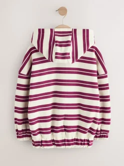 Burgundy Red/White Stripe Zip Through Hoodie (3-16yrs)