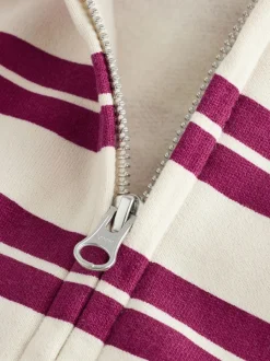 Burgundy Red/White Stripe Zip Through Hoodie (3-16yrs)
