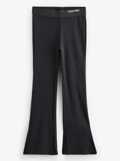 Calvin Klein Black Flared Ribbed Logo Trousers