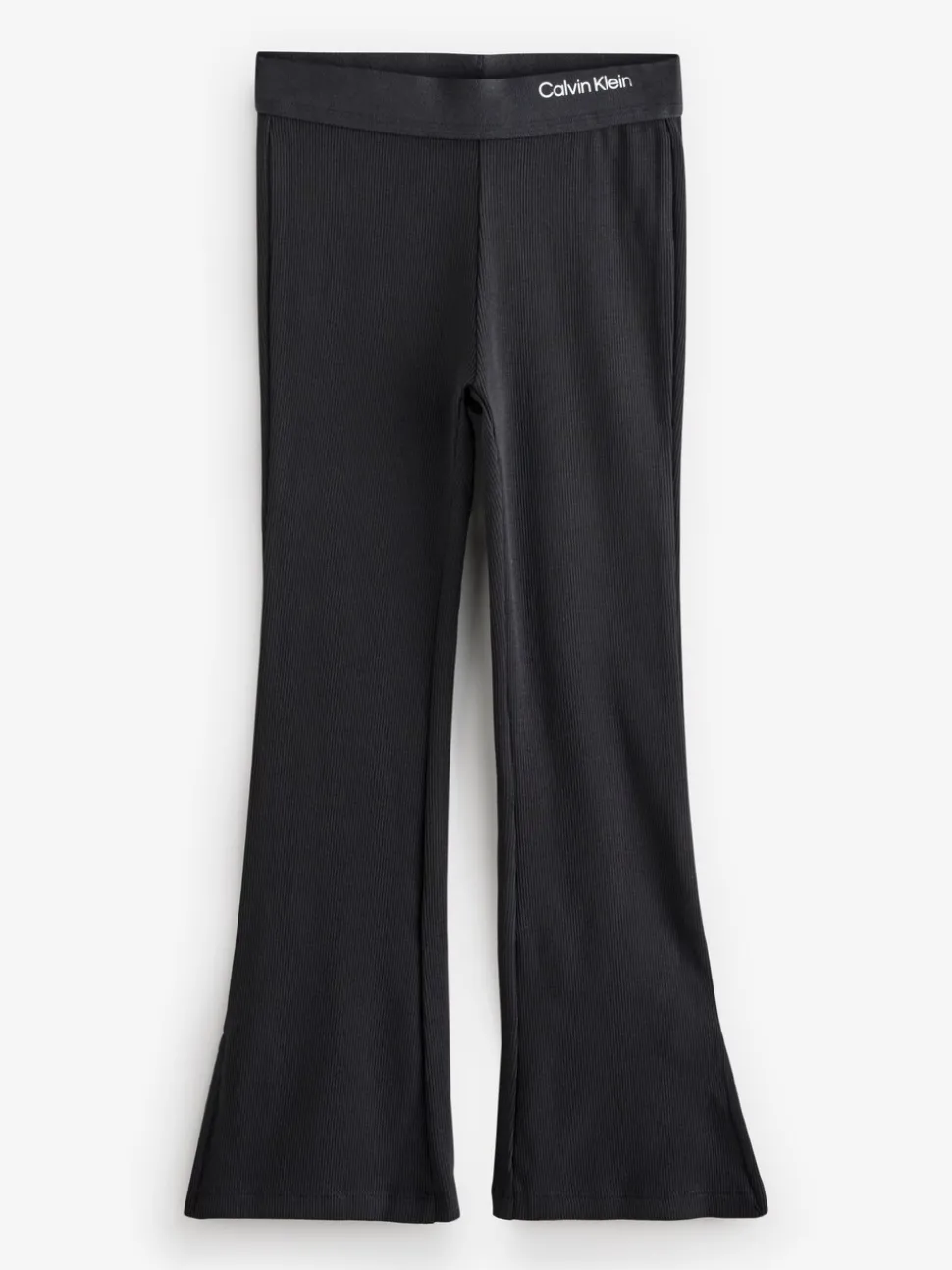 Calvin Klein Black Flared Ribbed Logo Trousers