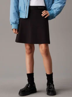 Calvin Klein Black Logo Tape Flare Punto Skirt