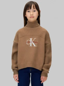 Calvin Klein Brown Logo Rollneck Jumper