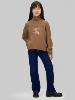 Calvin Klein Brown Logo Rollneck Jumper