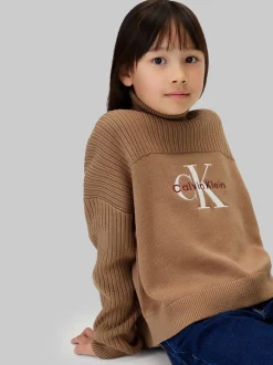 Calvin Klein Brown Logo Rollneck Jumper