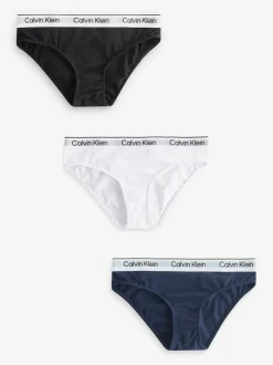 Calvin Klein White 3 Pack Girls Bikini Briefs Icon Cotton Stretch
