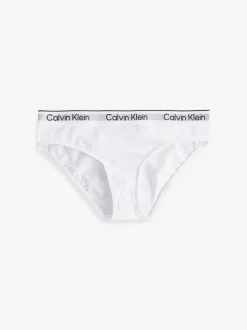 Calvin Klein White 3 Pack Girls Bikini Briefs Icon Cotton Stretch